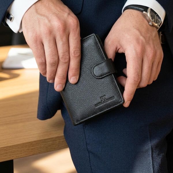 Вертикальный мужской бумажник из натуральной кожи ST Leather 22479 Черный