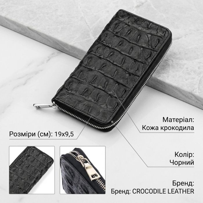 Кошелек-клатч CROCODILE LEATHER 18012 из натуральной кожи крокодила Черный