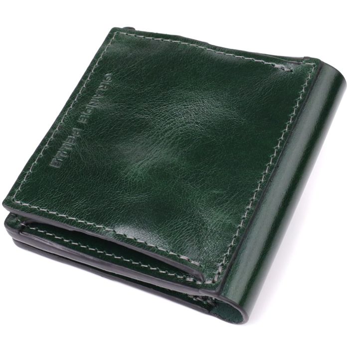 Компактный кошелек в два сложения из натуральной гладкой кожи GRANDE PELLE 22946 Зеленый