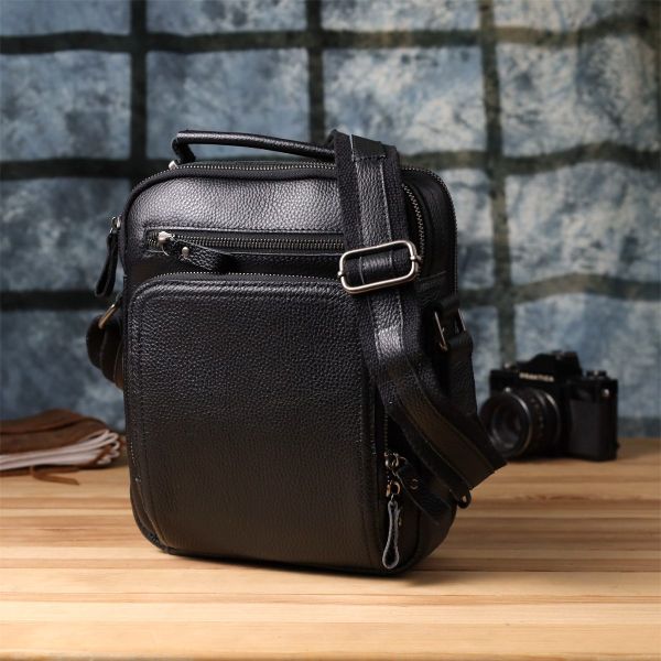 Деловая мужская сумка с ручкой для переноса в руке из натуральной кожи Vintage 23034 Черный
