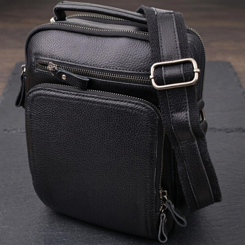 Деловая мужская сумка с ручкой для переноса в руке из натуральной кожи Vintage 23034 Черный