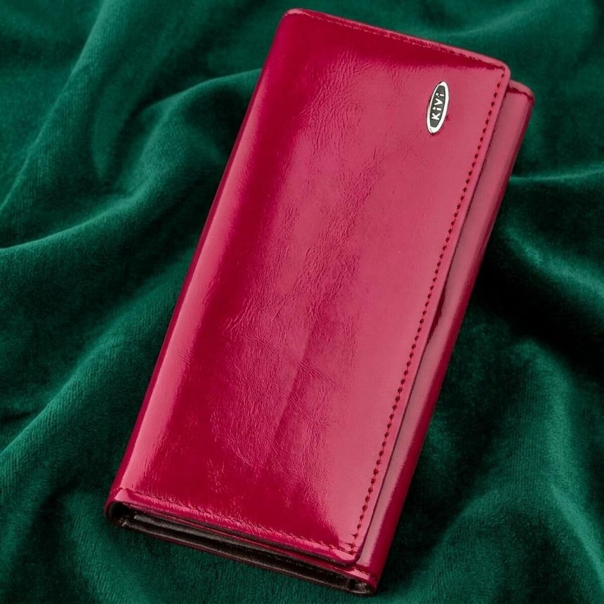 Кошелек женский из экокожи гладкий KIVI 19078 Малиновый