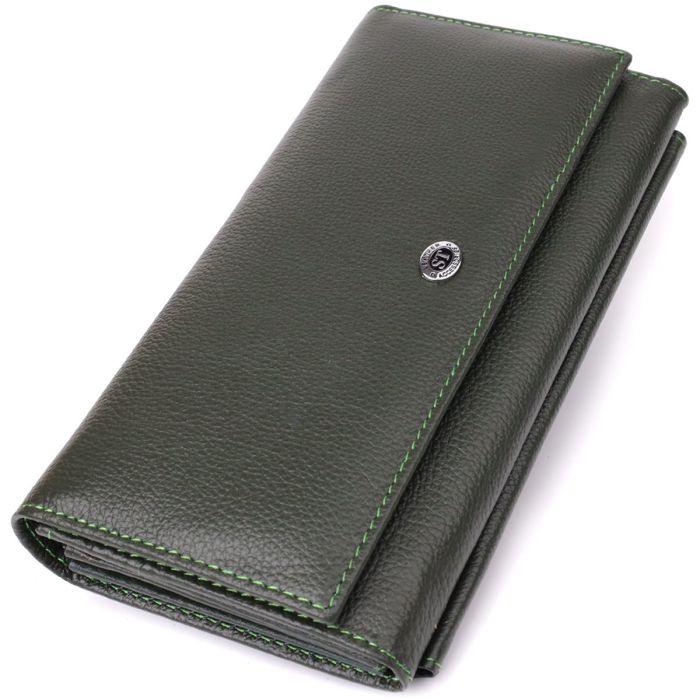 Горизонтальный кошелек с карманом для телефона из натуральной кожи ST Leather 23068 Зеленый