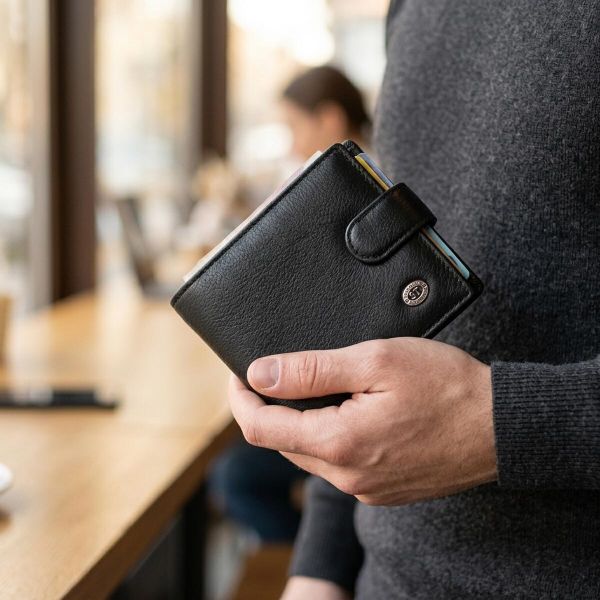 Бумажник мужской среднего размера из натуральной кожи ST Leather 22473 Черный