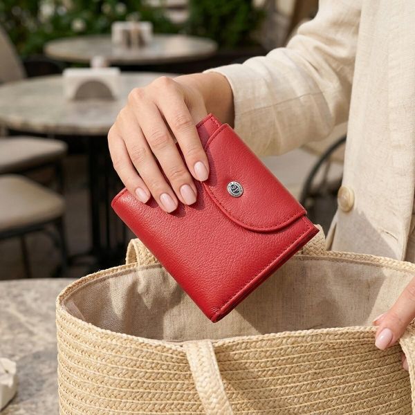 Яркий женский кошелек с монетницей из натуральной кожи ST Leather 22712 Красный
