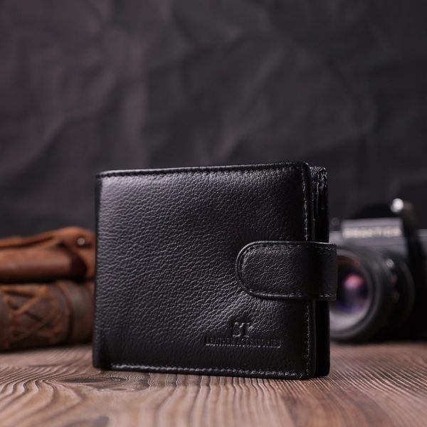 Кошелек для мужчин удобного размера из натуральной кожи ST Leather 22461 Черный