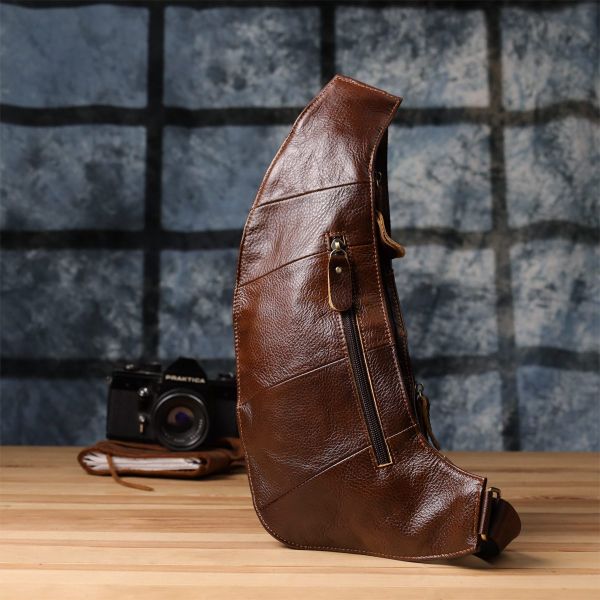 Мужская сумка через плечо из гладкой натуральной кожи Vintage 22965 Коричневый