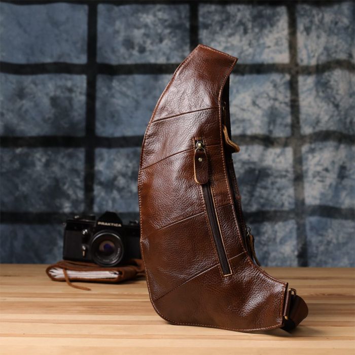 Мужская сумка через плечо из гладкой натуральной кожи Vintage 22965 Коричневый