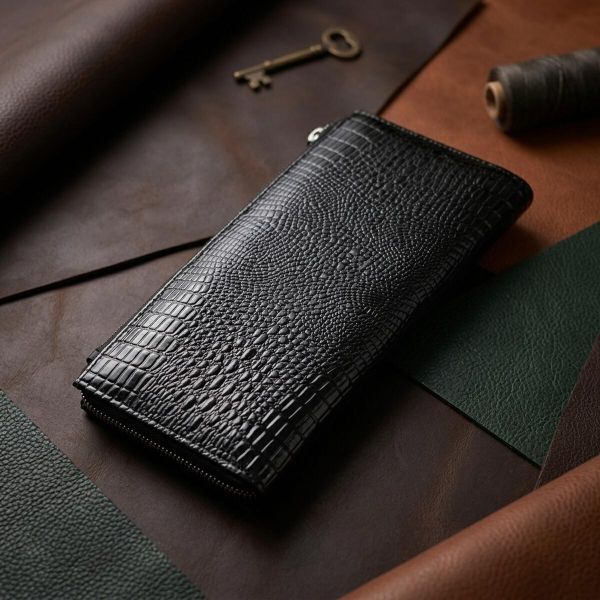 Лакированный тонкий кошелек с фактурой под рептилию из натуральной кожи ST Leather 22716 Черный