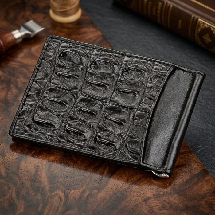 Зажим CROCODILE LEATHER 18169 из натуральной кожи крокодила Черный