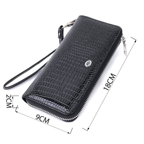 Лакированный женский кошелек на молнии из натуральной кожи ST Leather 22678 Черный