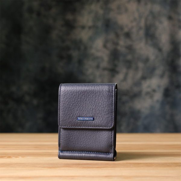 Вертикальный мужской зажим из зернистой натуральной кожи Tony Perotti 20862_1 (3595 navy) Синий