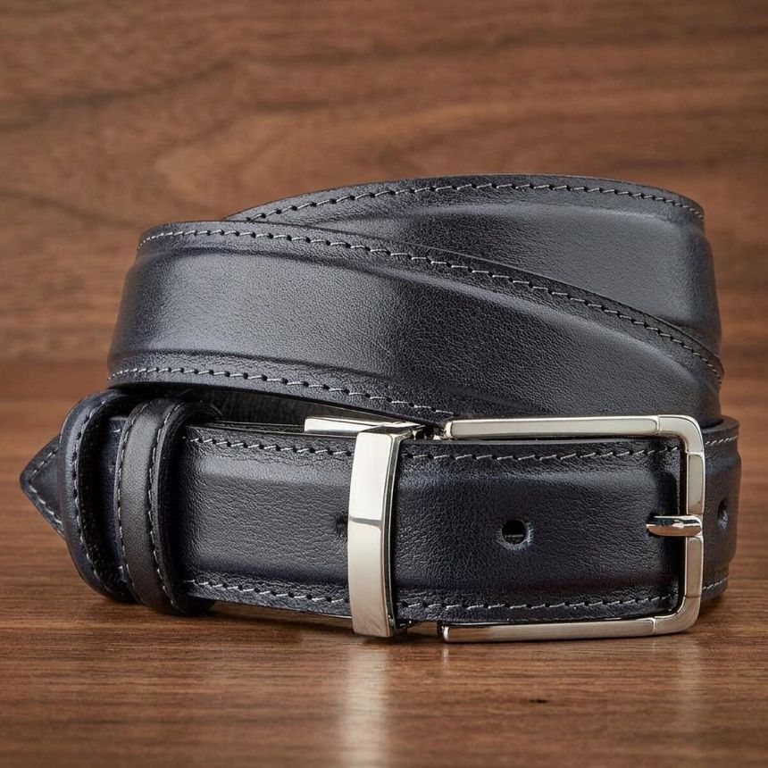 Ремень брючный двусторонний мужской Grande Pelle 11156 Синий и Черный