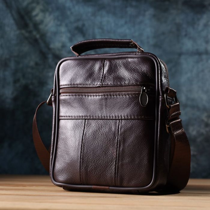 Небольшая вертикальная сумка с ручкой для мужчин из натуральной кожи Vintage 22865 Коричневый