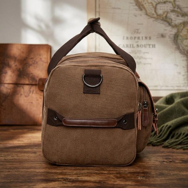 Дорожная сумка текстильная с карманом Vintage 20193 Коричневая
