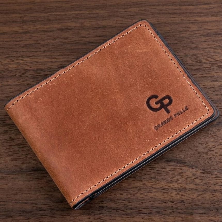 Компактный зажим для денег без застежки GRANDE PELLE 11240 Коричневый