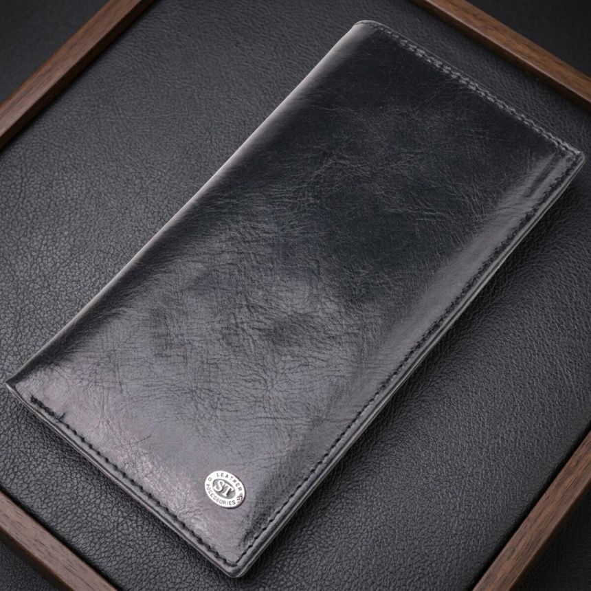 Вертикальный бумажник для мужчин из натуральной кожи ST Leather 19420 Черный