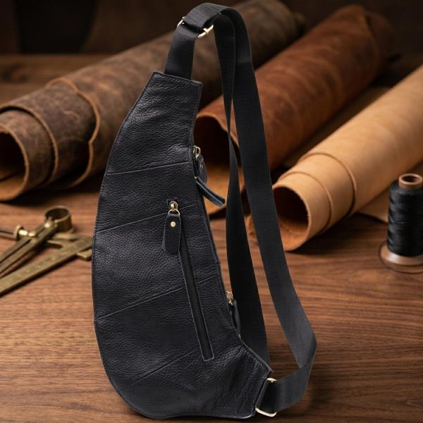 Мужская сумка через плечо из зернистой натуральной кожи Vintage 22964 Черный