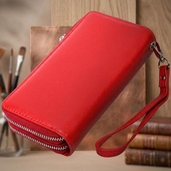 Яркий женский кошелек-клатч с двумя отделениями на молниях ST Leather 19430 Красный
