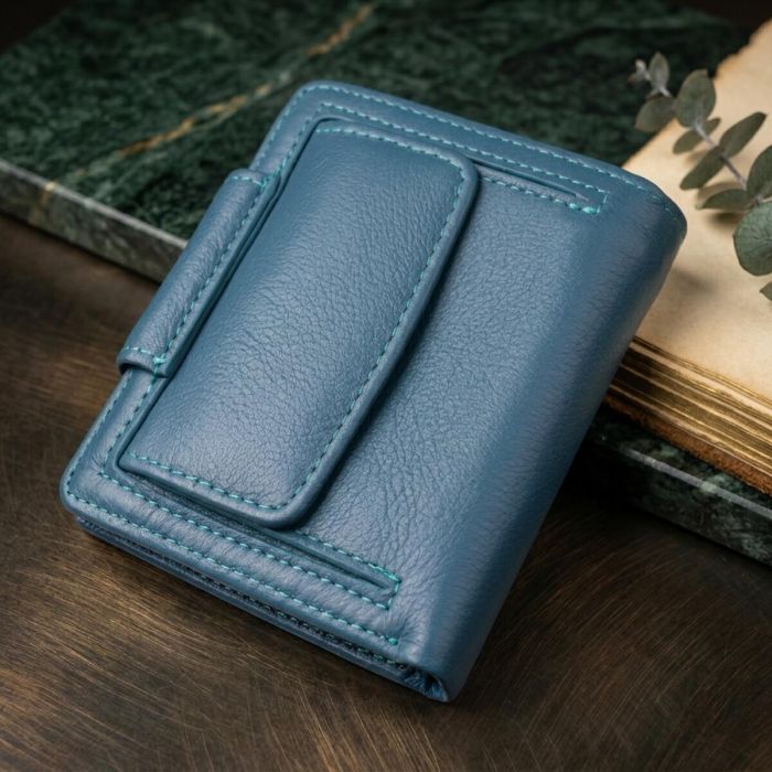 Красивое кожаное портмоне с монетницей снаружи для стильных женщин ST Leather 19457 Бирюзовый