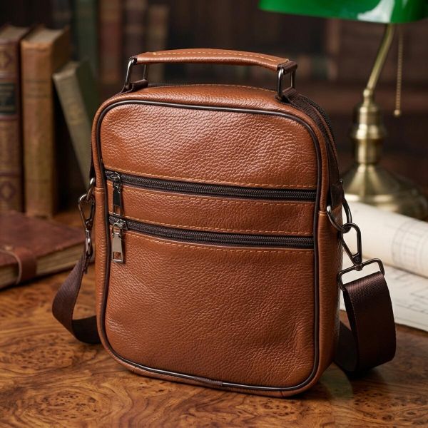 Удобный мужской мессенджер из натуральной кожи Vintage 21951 Светло-коричневый