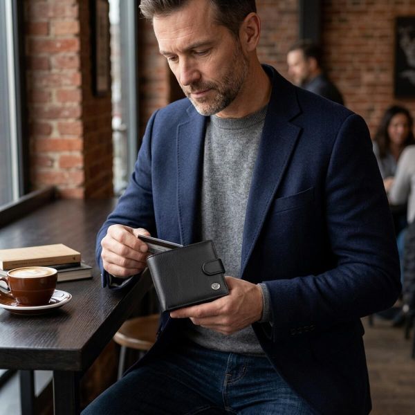 Классический мужской бумажник горизонтального формата из натуральной кожи ST Leather 23094 Черный