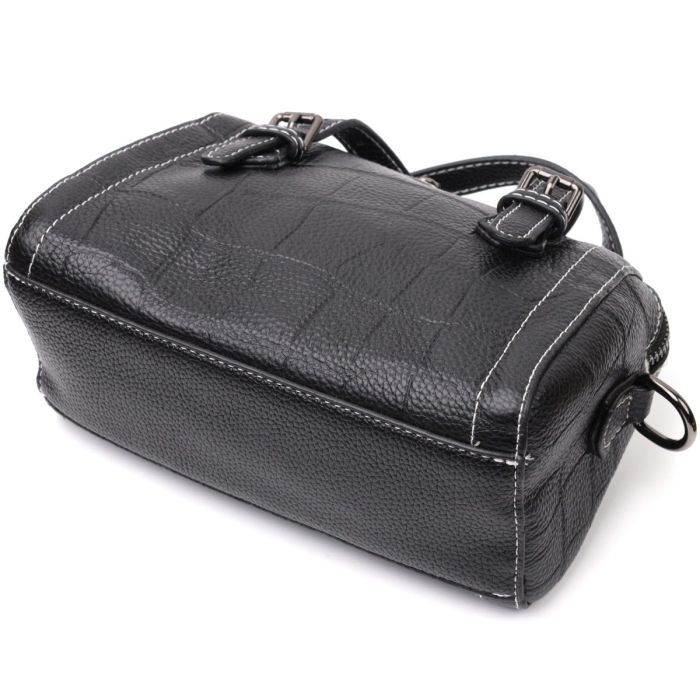 Миниатюрная женская сумка с двумя ручками из натуральной кожи Vintage 22358 Черная