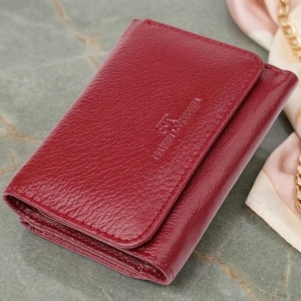 Компактный кошелек удобного формата из натуральной кожи ST Leather 23077 Бордовый