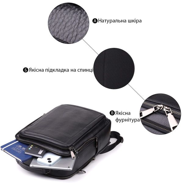 Многофункциональный рюкзак для мужчин из натуральной кожи Vintage 23044 Черный