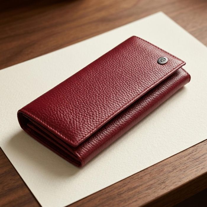 Практичный вертикальный кошелек из натуральной кожи ST Leather 23085 Бордовый