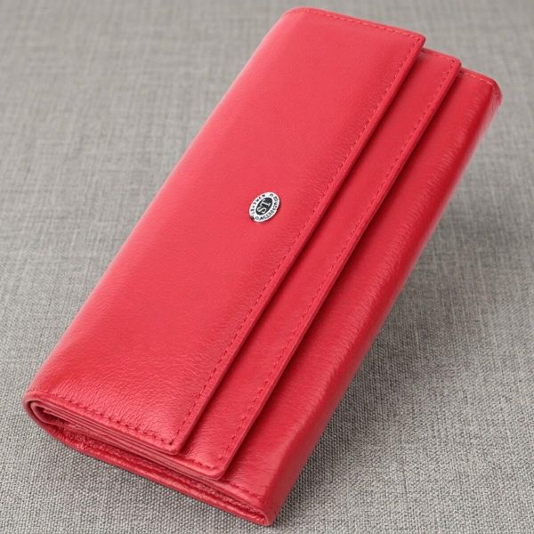 Вместительный женский кошелек с двумя клапанами из натуральной кожи ST Leather 22695 Красный