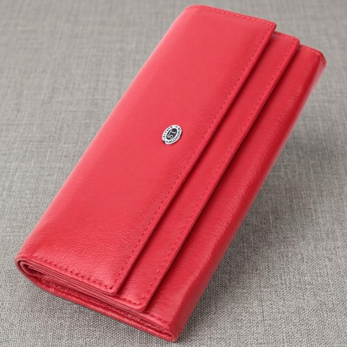 Вместительный женский кошелек с двумя клапанами из натуральной кожи ST Leather 22695 Красный