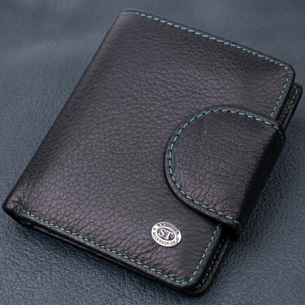 Кожаный стильный кошелек с монетницей снаружи для женщин ST Leather 19454 Черный
