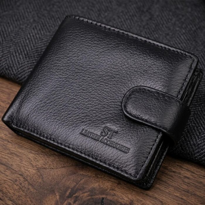 Кошелек для мужчин удобного размера из натуральной кожи ST Leather 22461 Черный