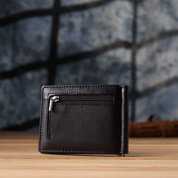 Мужской кошелек с металлическим зажимом из натуральной кожи ST Leather 23092 Черный