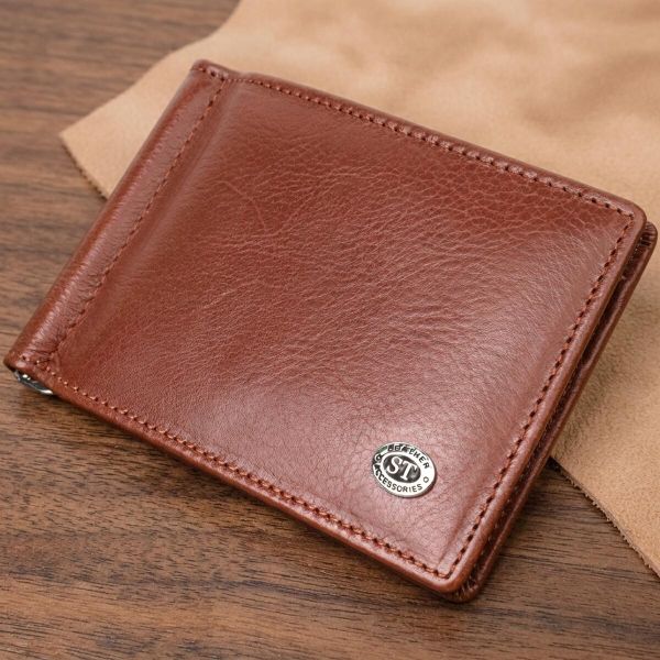 Удобный зажим для денег из натуральной гладкой кожи ST Leather 19427 Коричневый