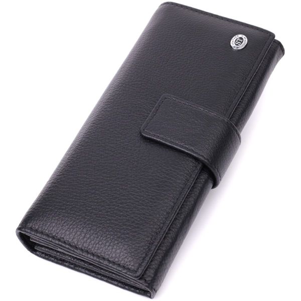 Женский кожаный кошелек для карт купюр и монет ST Leather 22548 Черный