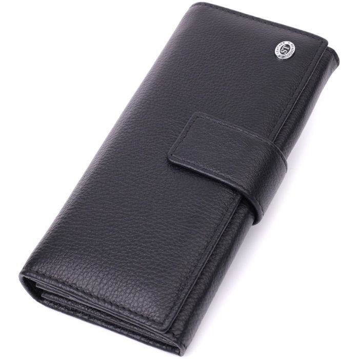 Женский кожаный кошелек для карт купюр и монет ST Leather 22548 Черный