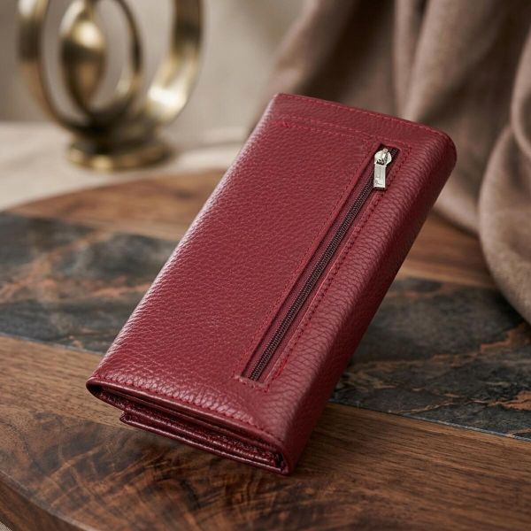 Практичный вертикальный кошелек из натуральной кожи ST Leather 23085 Бордовый