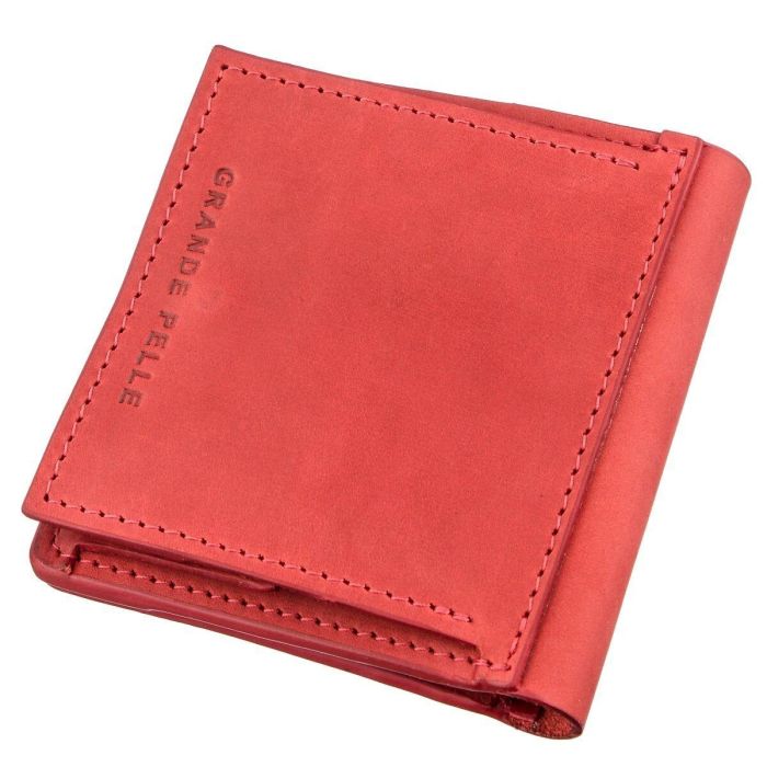 Яркое кожаное портмоне женское с накладной монетницей GRANDE PELLE 11224 Красное