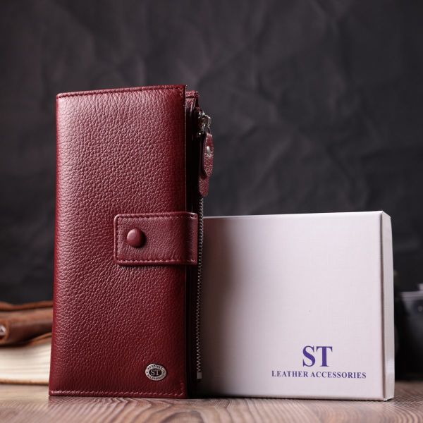 Вертикальный женский кошелек-клатч из натуральной кожи ST Leather 22535 Бордовый