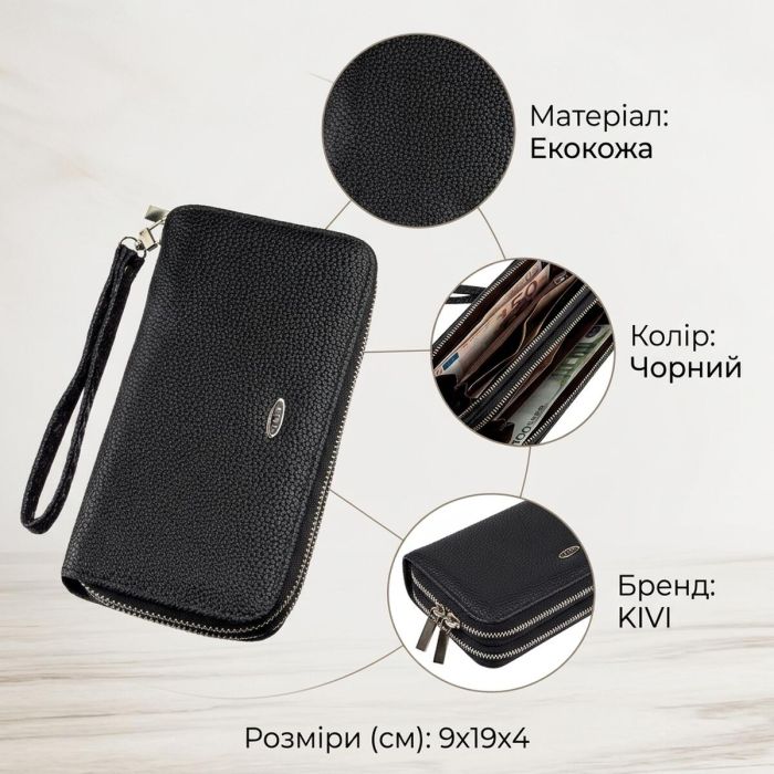 Кошелек женский из зернистой экокожи KIVI 19045 Черный