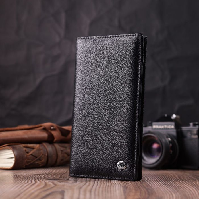 Женский вертикальный кошелек на магнитах из натуральной кожи ST Leather 22538 Черный