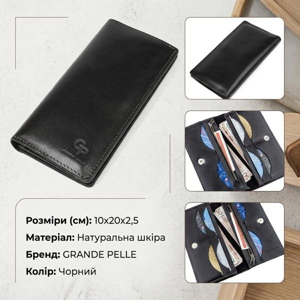 Вертикальний гаманець унісекс на магніті GRANDE PELLE 11212 Чорний