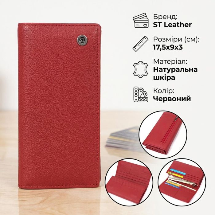 Яркий вертикальный кошелек из натуральной кожи ST Leather 23087 Красный