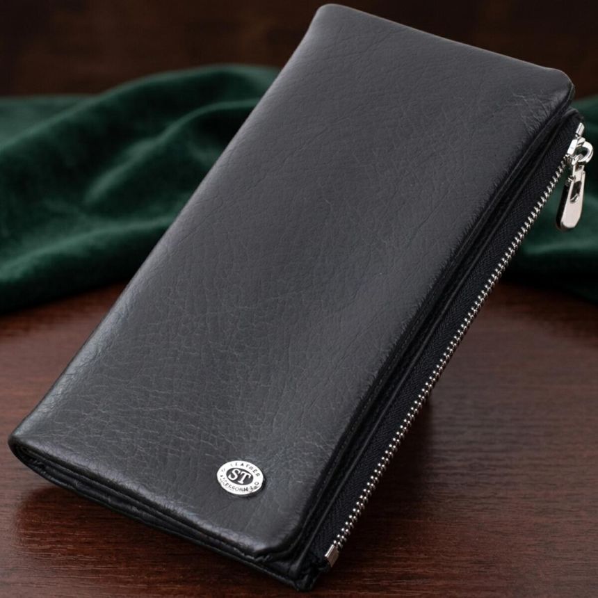 Вертикальный бумажник унисекс из мягкой натуральной кожи ST Leather 22743 Черный