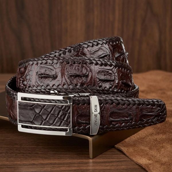 Ремень-автомат CROCODILE LEATHER 18171 из натуральной кожи крокодила Коричневый