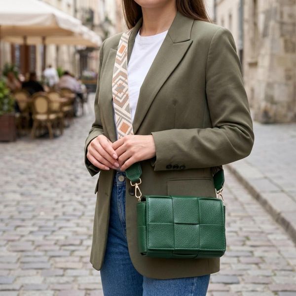 Компактная вечерняя сумка для женщин с переплетами из натуральной кожи Vintage 22312 Зеленая