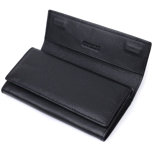 Женский кожаный кошелек для карт купюр и монет ST Leather 22696 Черный