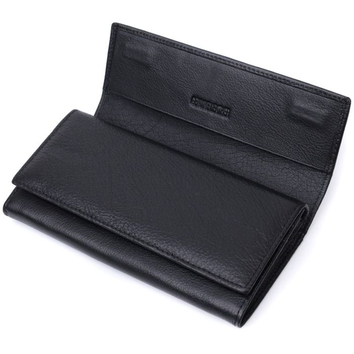 Женский кожаный кошелек для карт купюр и монет ST Leather 22696 Черный